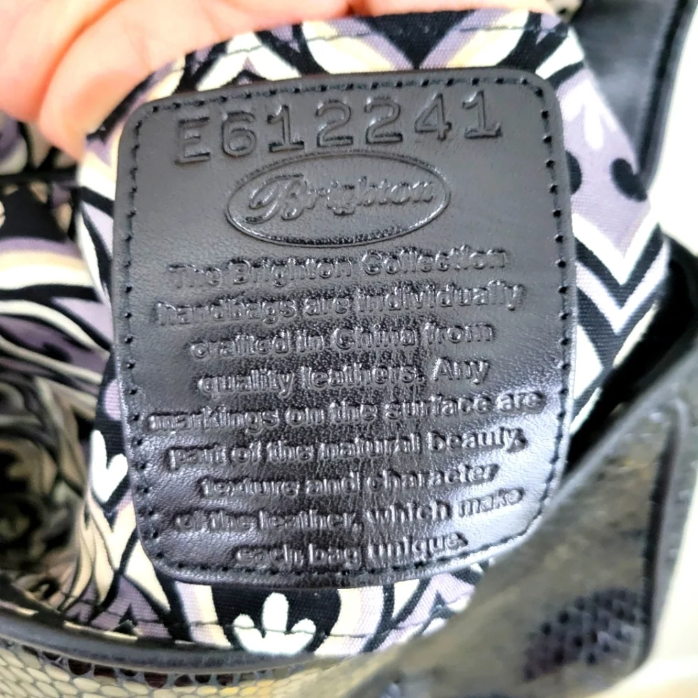 Brighton Collection Croc Embossed  Silver  Chain Strap Leather Shoulder  Bag